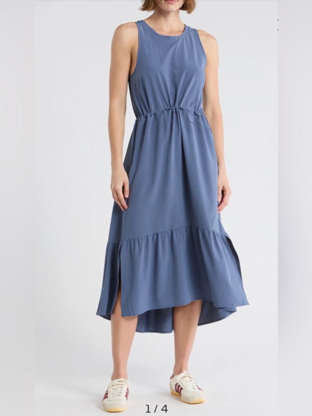 Zella Pursuit Tiered Midi Dress Size Medium Blue Vintage Sleeveless New
